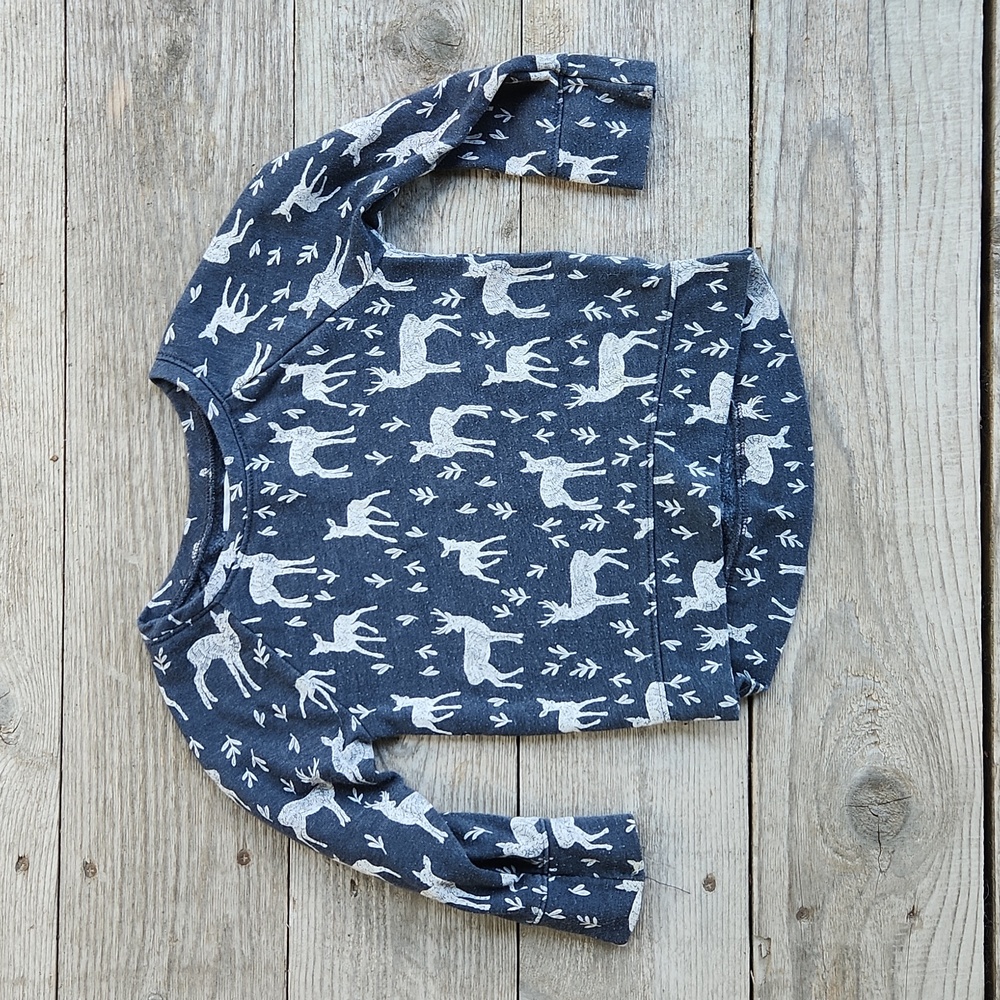Deer Patterned Fleece lined Pullover Sweatshirt Long Sleeve 3T Gray/Blue& White